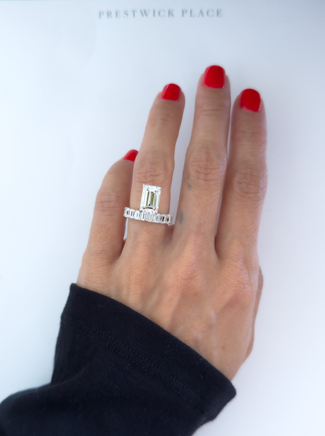 Augustus Solitaire 4.5ct with Diamond Band - Emerald Cut Lab-Diamond